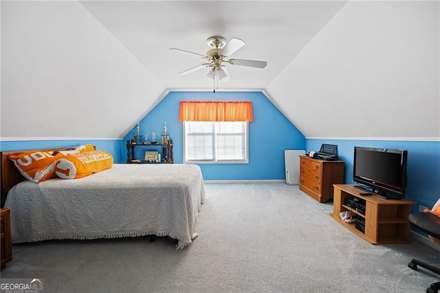 2000 Spicers Ln, Woodstock, GA 30189 - carpeted bedroom with vaulted ceiling and a ceiling fan