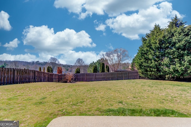 view of yard featuring a fenced backyard