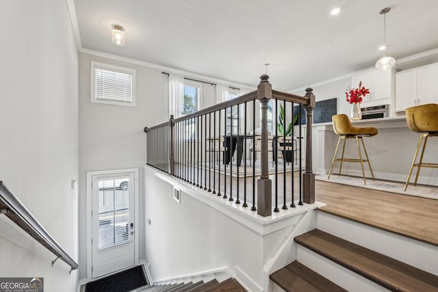 1322 Stanley Park Dr, Decatur, GA 30033 - stairway featuring crown molding