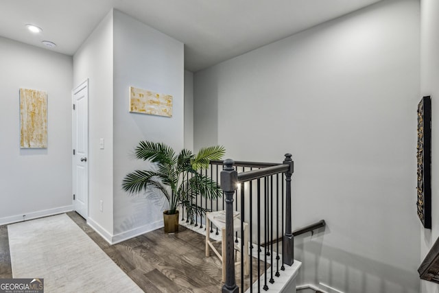 1322 Stanley Park Dr, Decatur, GA 30033 - staircase featuring baseboards, wood finished floors, and recessed lighting