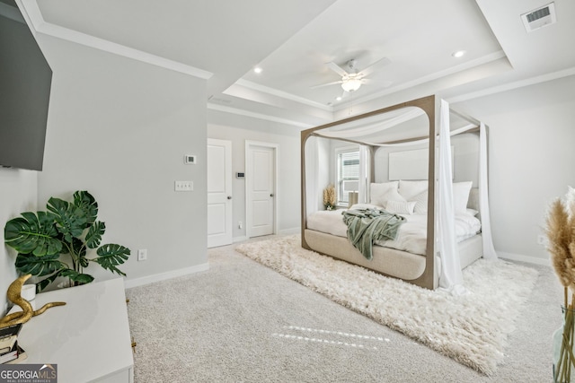 1322 Stanley Park Dr, Decatur, GA 30033 - bedroom featuring carpet flooring, ornamental molding, baseboards, a raised ceiling, and visible vents