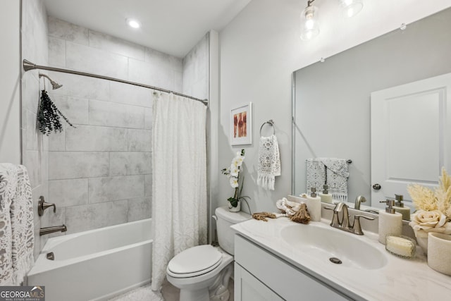 1322 Stanley Park Dr, Decatur, GA 30033 - bathroom with shower / bathtub combination with curtain, toilet, and vanity