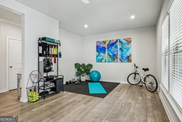 1322 Stanley Park Dr, Decatur, GA 30033 - exercise area featuring recessed lighting, baseboards, and wood finished floors