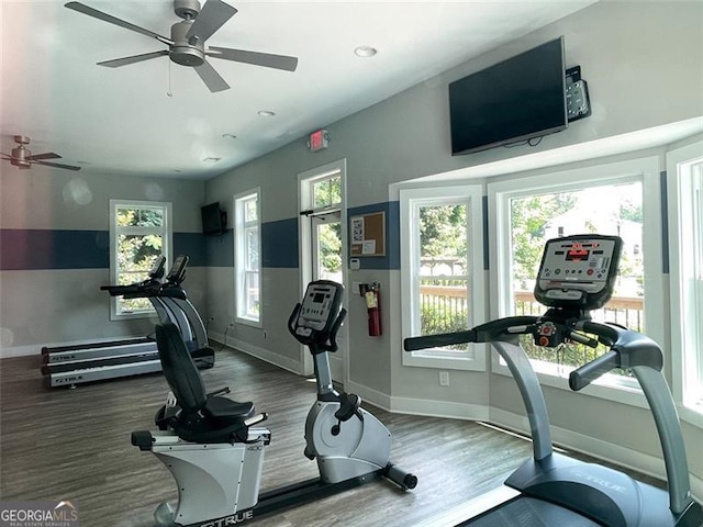 1322 Stanley Park Dr, Decatur, GA 30033 - workout area featuring baseboards, wood finished floors, recessed lighting, and a ceiling fan