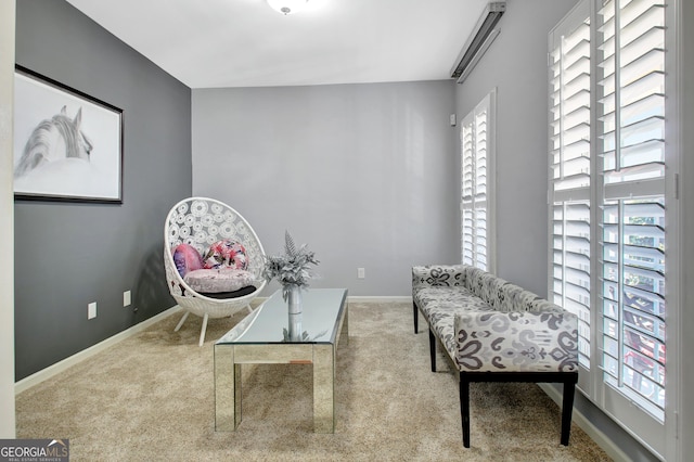 sitting room with carpet and baseboards