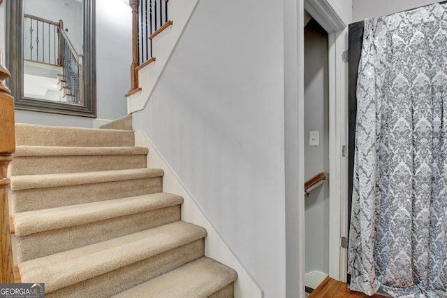 stairway featuring wood finished floors