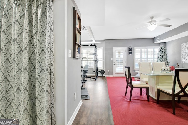65 Tapestry Ln, Newnan, GA 30265 - dining room with baseboards, ceiling fan, and wood finished floors