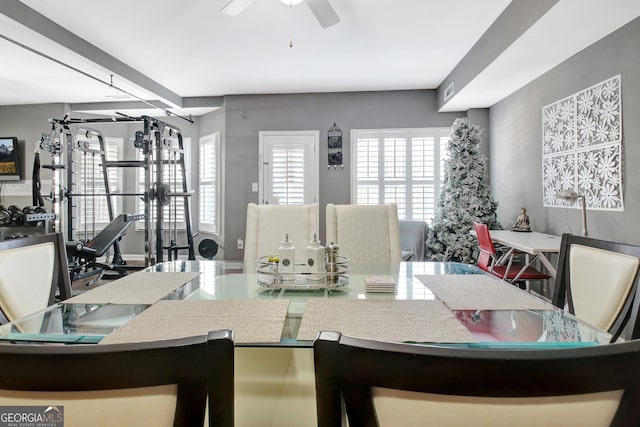 dining space with a ceiling fan