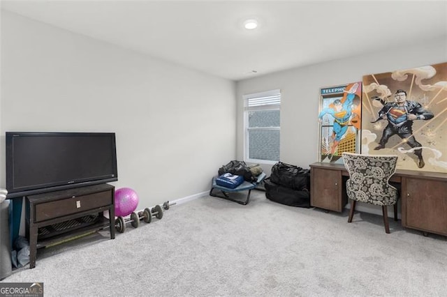 sitting room with carpet flooring and baseboards