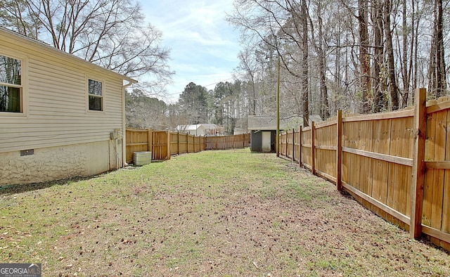 view of yard featuring a fenced backyard