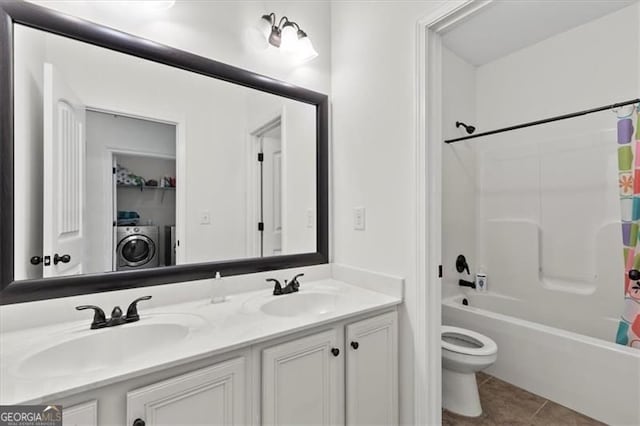 5310 Corinth Ct, Cumming, GA 30040 - bathroom with toilet, double vanity, a sink, and tile patterned flooring