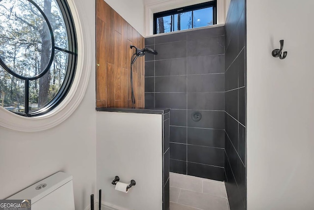 full bath featuring toilet, a walk in shower, and plenty of natural light