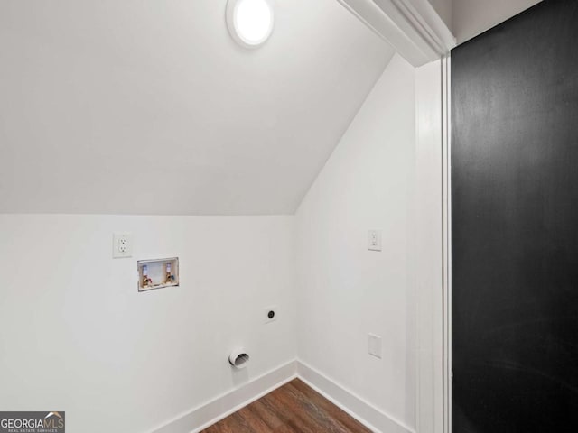 laundry area with washer hookup, laundry area, baseboards, hookup for an electric dryer, and dark wood-style flooring