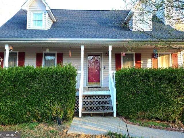 view of front of home featuring covered porch and roof with shingles