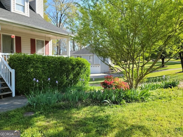 345 Lambeth Dr, Hiram, GA 30141 - view of yard featuring covered porch and stairway