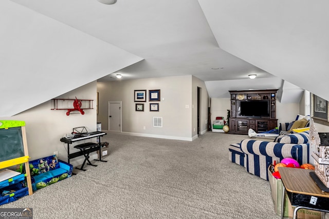 playroom featuring visible vents, baseboards, and carpet