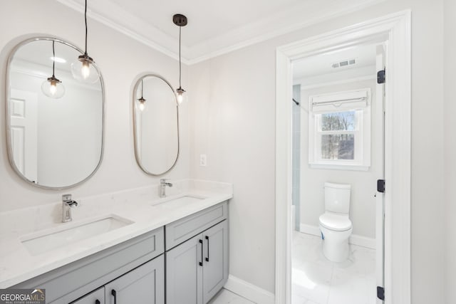 bathroom featuring a sink, visible vents, and marble finish floor