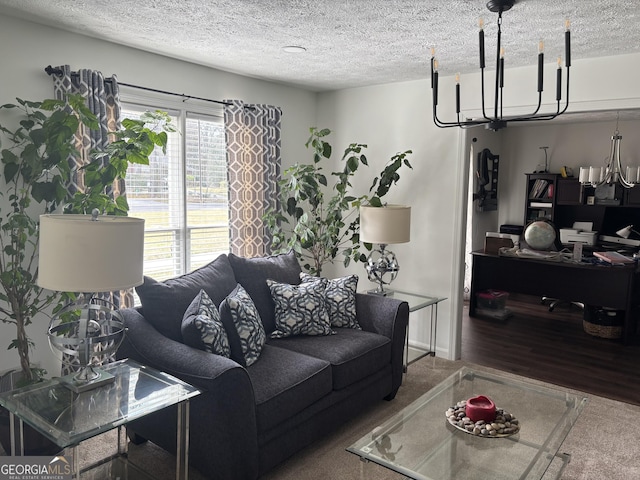 living area with a textured ceiling