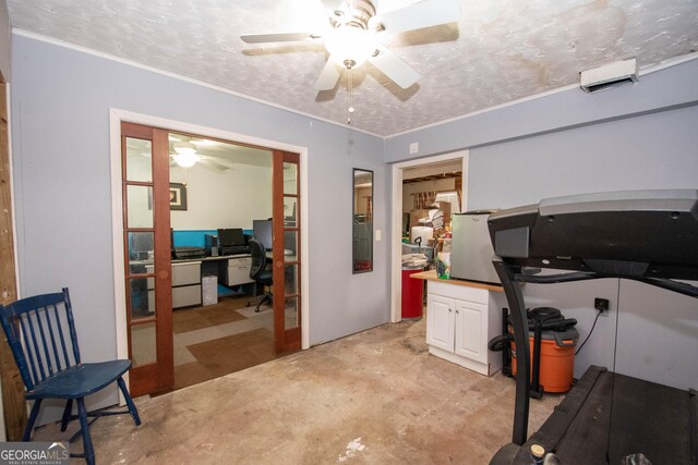 1972 Cox Dr, Austell, GA 30168 - office space with unfinished concrete floors, ceiling fan, and ornamental molding