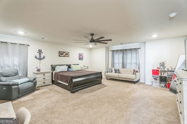 197 Stocks Cir, West Point, GA 31833 - bedroom featuring recessed lighting, visible vents, carpet flooring, and a ceiling fan
