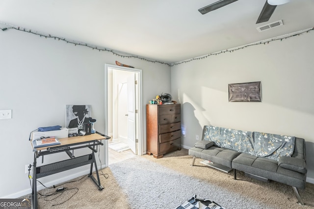 197 Stocks Cir, West Point, GA 31833 - carpeted living area with ceiling fan, baseboards, and visible vents