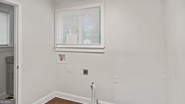 1132 Fair St SW, Atlanta, GA 30314 - washroom featuring hookup for an electric dryer, hookup for a washing machine, baseboards, and dark wood-style flooring
