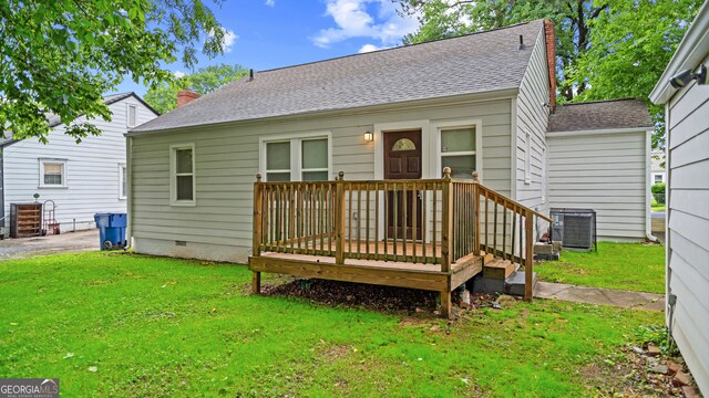 1132 Fair St SW, Atlanta, GA 30314 - back of property with roof with shingles, a yard, a deck, and central AC unit