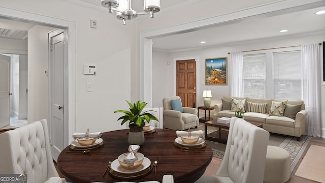 1132 Fair St SW, Atlanta, GA 30314 - dining space featuring a chandelier, crown molding, recessed lighting, and light wood-type flooring