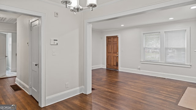 1132 Fair St SW, Atlanta, GA 30314 - interior space with dark wood finished floors, ornamental molding, a chandelier, baseboards, and recessed lighting