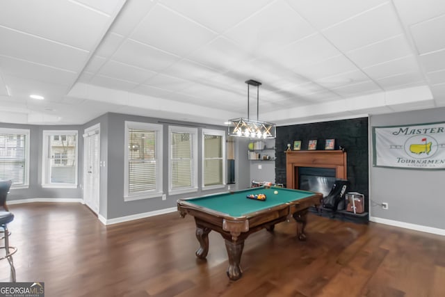 rec room with baseboards, wood finished floors, and pool table