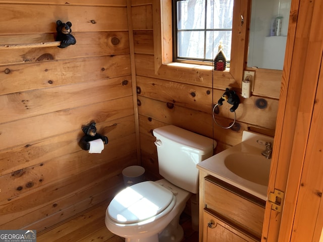 114 Palisade Dr, Ellijay, GA 30540 - half bath featuring toilet, vanity, and wooden walls