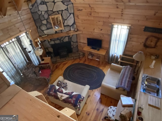 114 Palisade Dr, Ellijay, GA 30540 - living room featuring a fireplace and wood finished floors