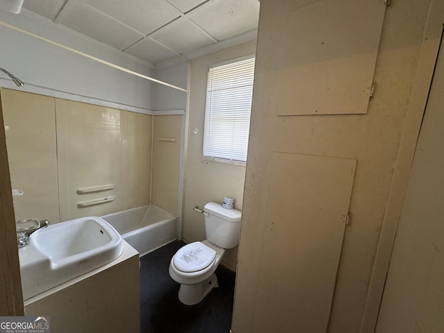 full bath featuring shower / tub combination, toilet, and vanity