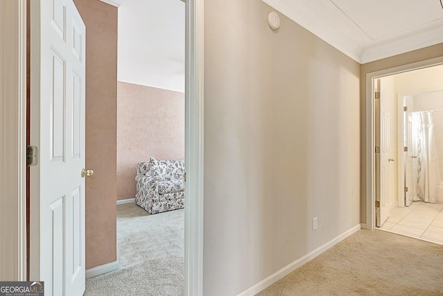 2510 Shoreline Pkwy, Villa Rica, GA 30180 - hallway with carpet floors, baseboards, and ornamental molding
