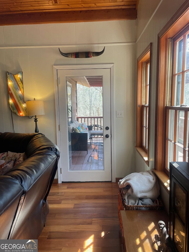 doorway to outside featuring plenty of natural light and wood finished floors