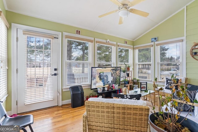 9620 Coastal Pointe Dr, Villa Rica, GA 30180 - sunroom / solarium featuring lofted ceiling, plenty of natural light, and a ceiling fan