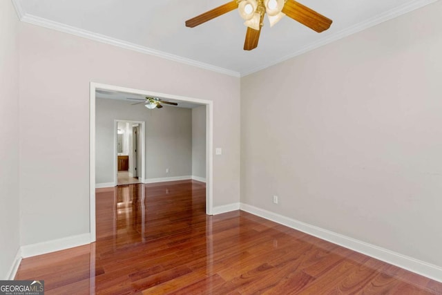 4838 Netherlands Pl, Flowery Branch, GA 30542 - spare room featuring a ceiling fan, wood finished floors, and ornamental molding