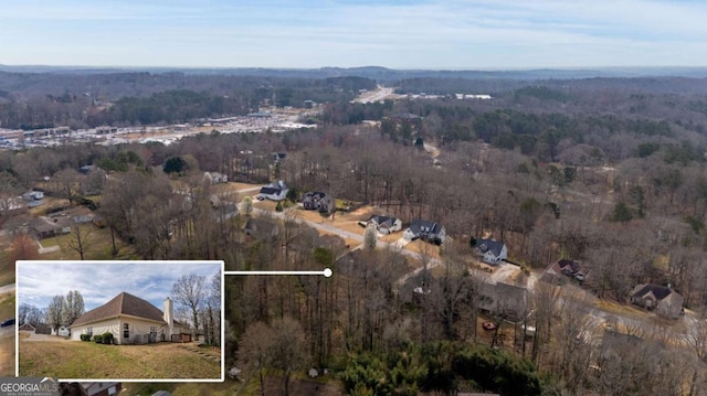 4838 Netherlands Pl, Flowery Branch, GA 30542 - aerial view of property's location featuring property parcel outlined and a heavily wooded area