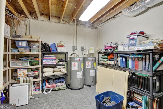 unfinished basement featuring water heater