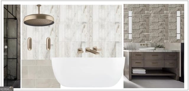 1146 Brookhaven Walk Way, Brookhaven, GA 30319 - bathroom featuring a shower stall, vanity, and a soaking tub