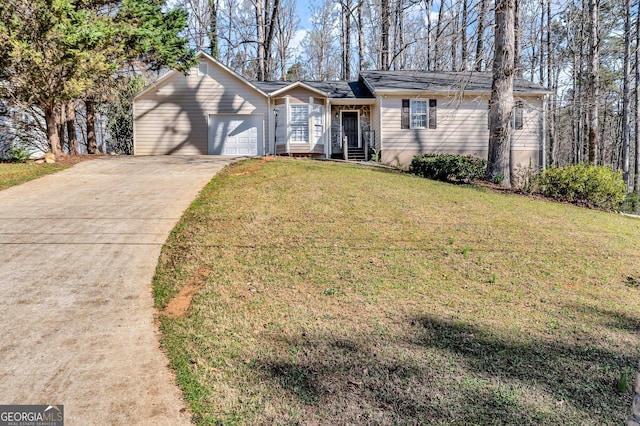 4304 Ruth Ln, Powder Springs, GA 30127 - ranch-style home with concrete driveway, an attached garage, and a front lawn