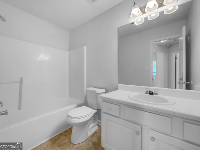 full bathroom with shower / bathtub combination, toilet, and vanity