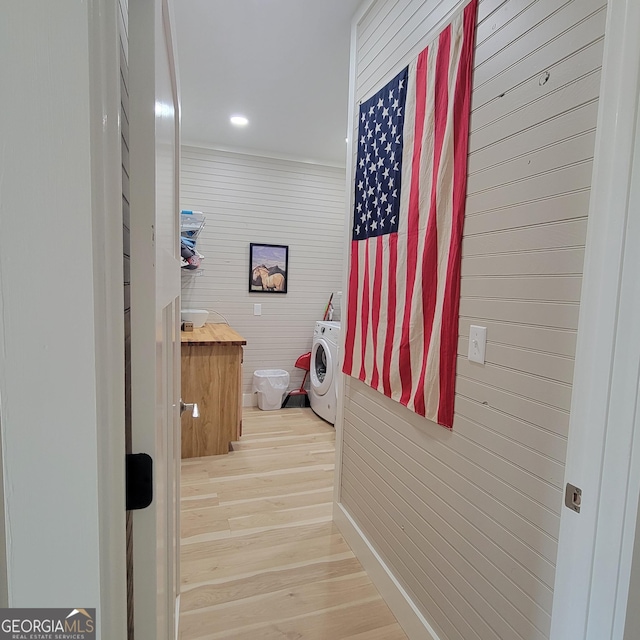107 Oak Way Dr, Eastanollee, GA 30538 - hall featuring washer / clothes dryer and light wood-style flooring