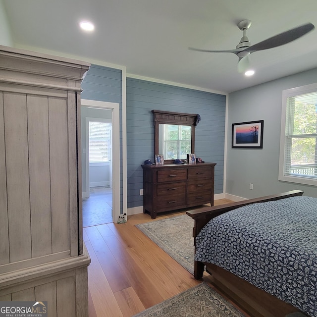 107 Oak Way Dr, Eastanollee, GA 30538 - bedroom with recessed lighting, baseboards, ceiling fan, and light wood finished floors
