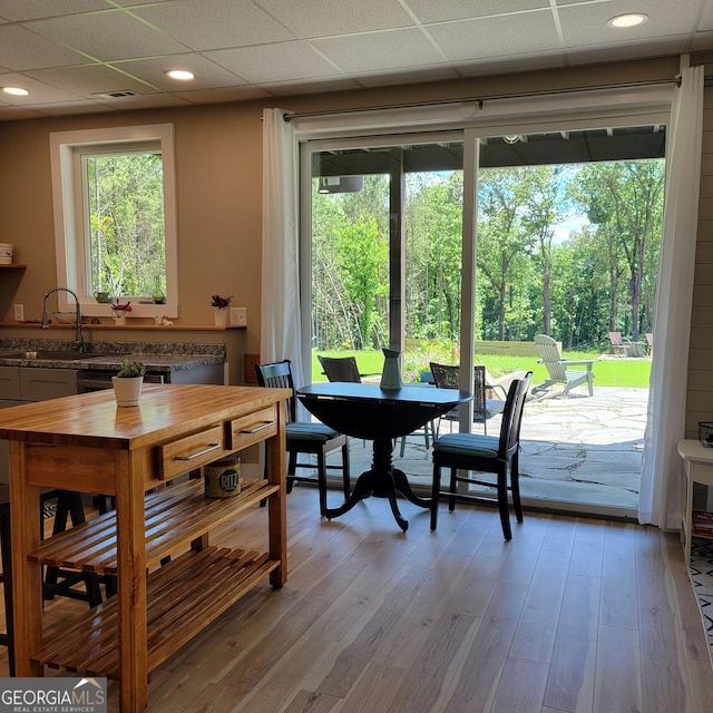 107 Oak Way Dr, Eastanollee, GA 30538 - dining room with recessed lighting, light wood-type flooring, and a paneled ceiling
