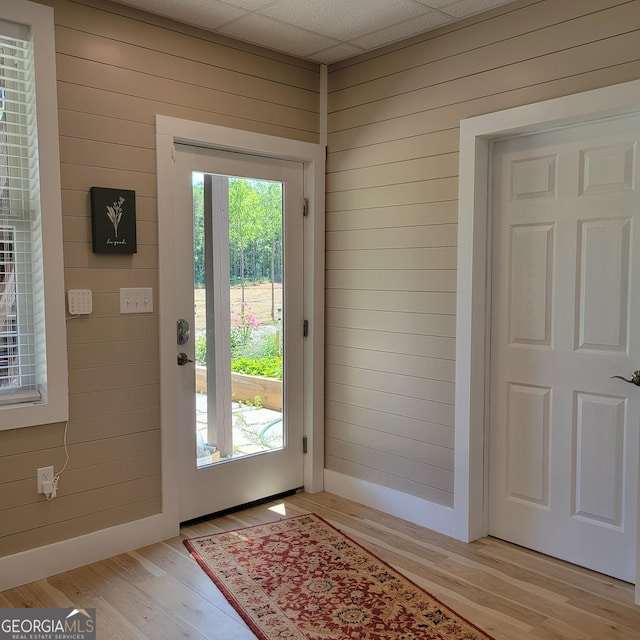 107 Oak Way Dr, Eastanollee, GA 30538 - entryway with light wood-style floors, baseboards, and wood walls
