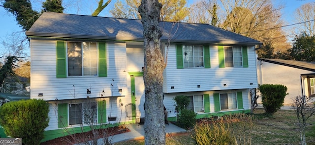 view of front facade featuring roof with shingles