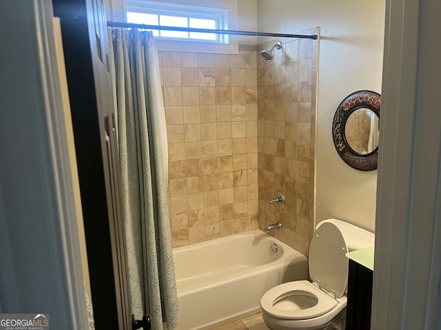 10390 Rivertown Rd, Fairburn, GA 30213 - bathroom with shower / bathtub combination with curtain, toilet, and vanity