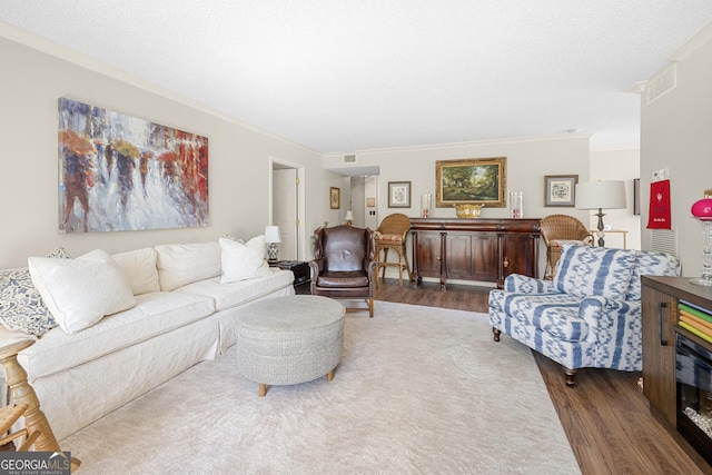3530 Piedmont Rd NE Unit 3I, Atlanta, GA 30305 - living room featuring dark wood-style floors and crown molding