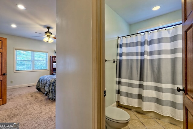 1068 Coleman River Rd, Clayton, GA 30525 - bathroom featuring ceiling fan, baseboards, toilet, recessed lighting, and ensuite bath